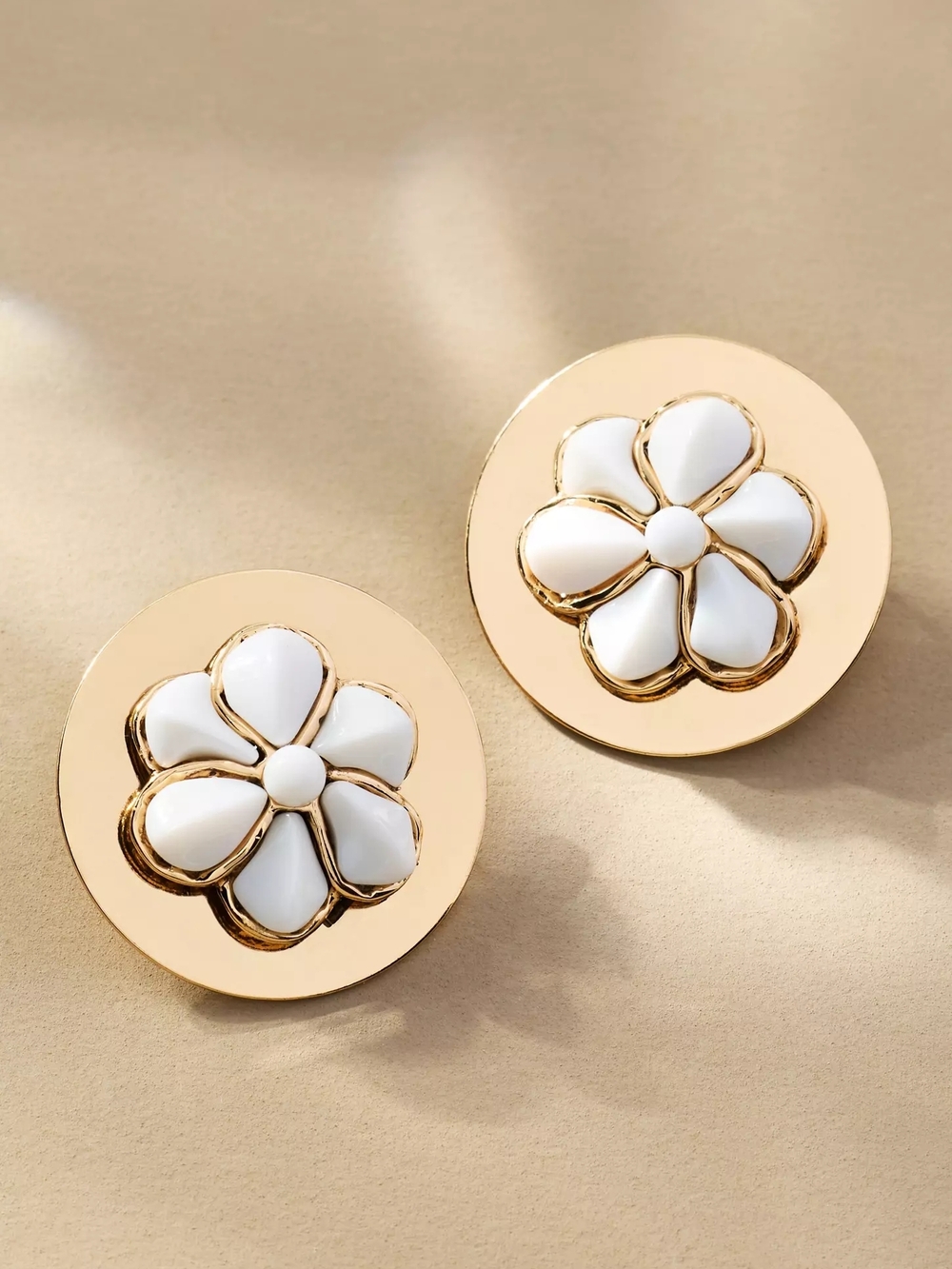 Anthropologie Mother-of-Pearl Flower Post Earrings 14K Gold Plated New with Tags